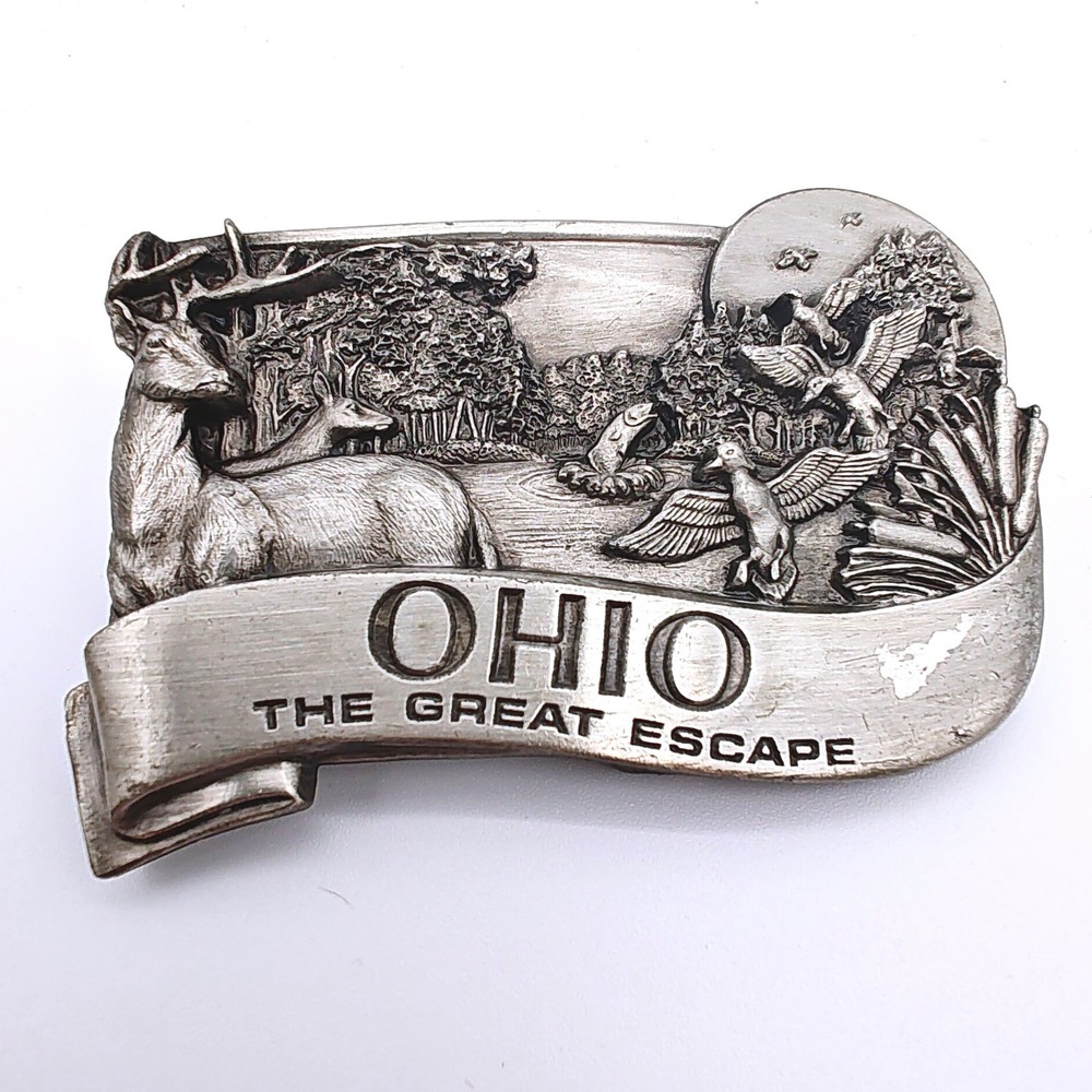 Bergamot Belt Buckle Ohio The Great‎ Escape Vintage 1984 D-30 Pewter USA